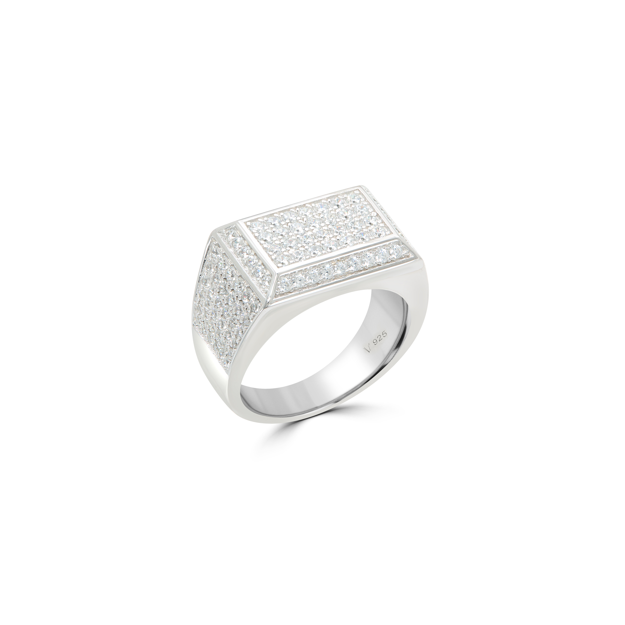 Men’s Rectangular Pavé Signet Ring - Silver