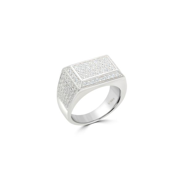 Men’s Rectangular Pavé Signet Ring - Silver