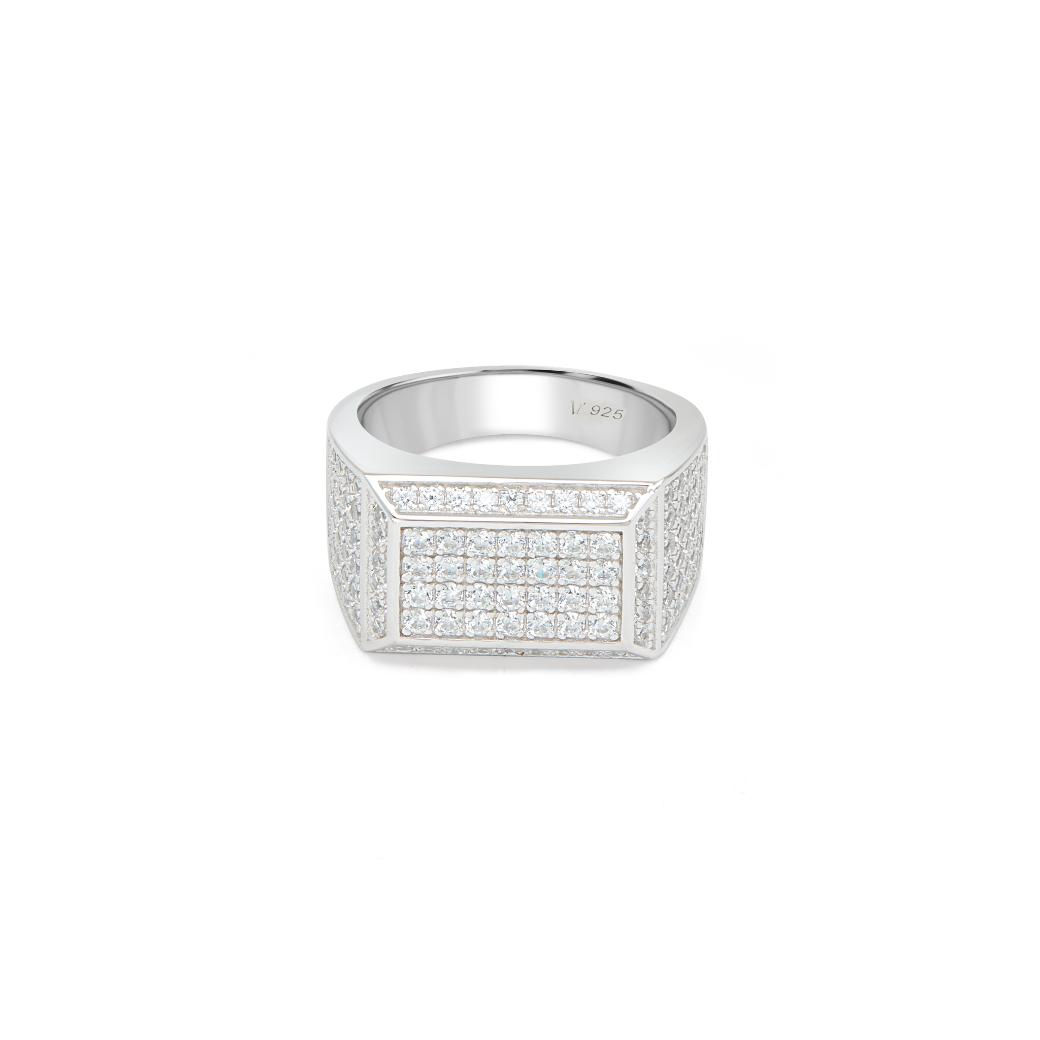 Men’s Rectangular Pavé Signet Ring - Silver