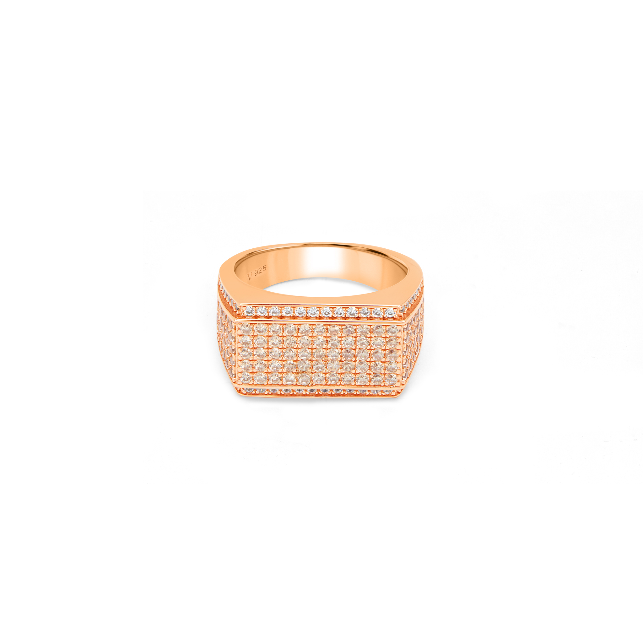 Men’s Tapered Pavé Signet Ring - Rose Gold