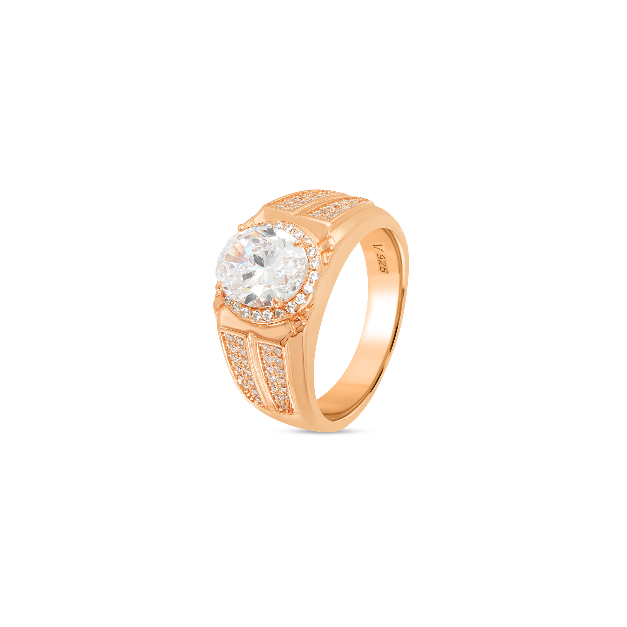 Men's Grand Solitaire Halo Ring - Rose Gold