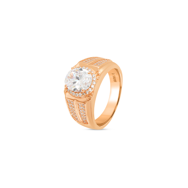 Men's Grand Solitaire Halo Ring - Rose Gold