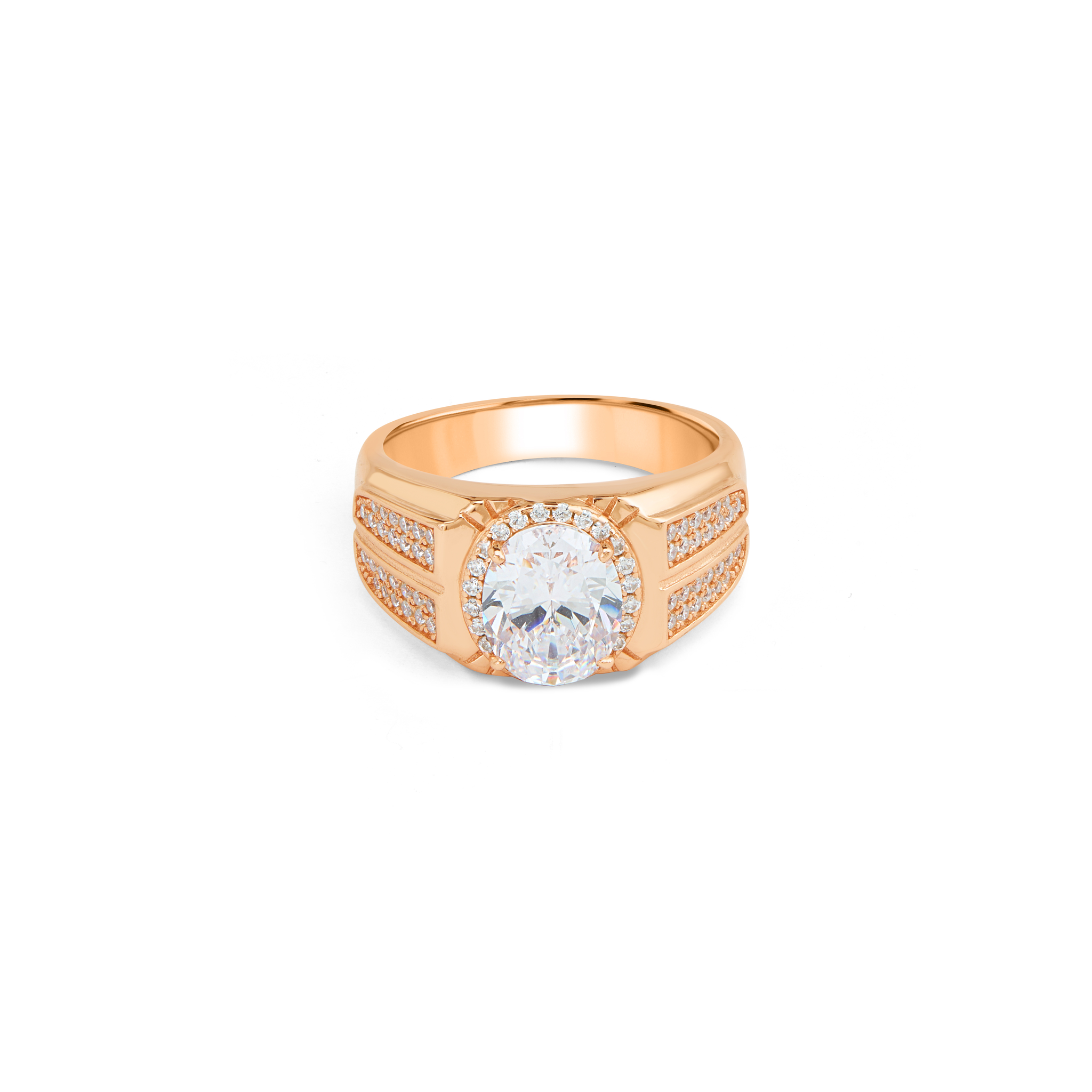 Men's Grand Solitaire Halo Ring - Rose Gold