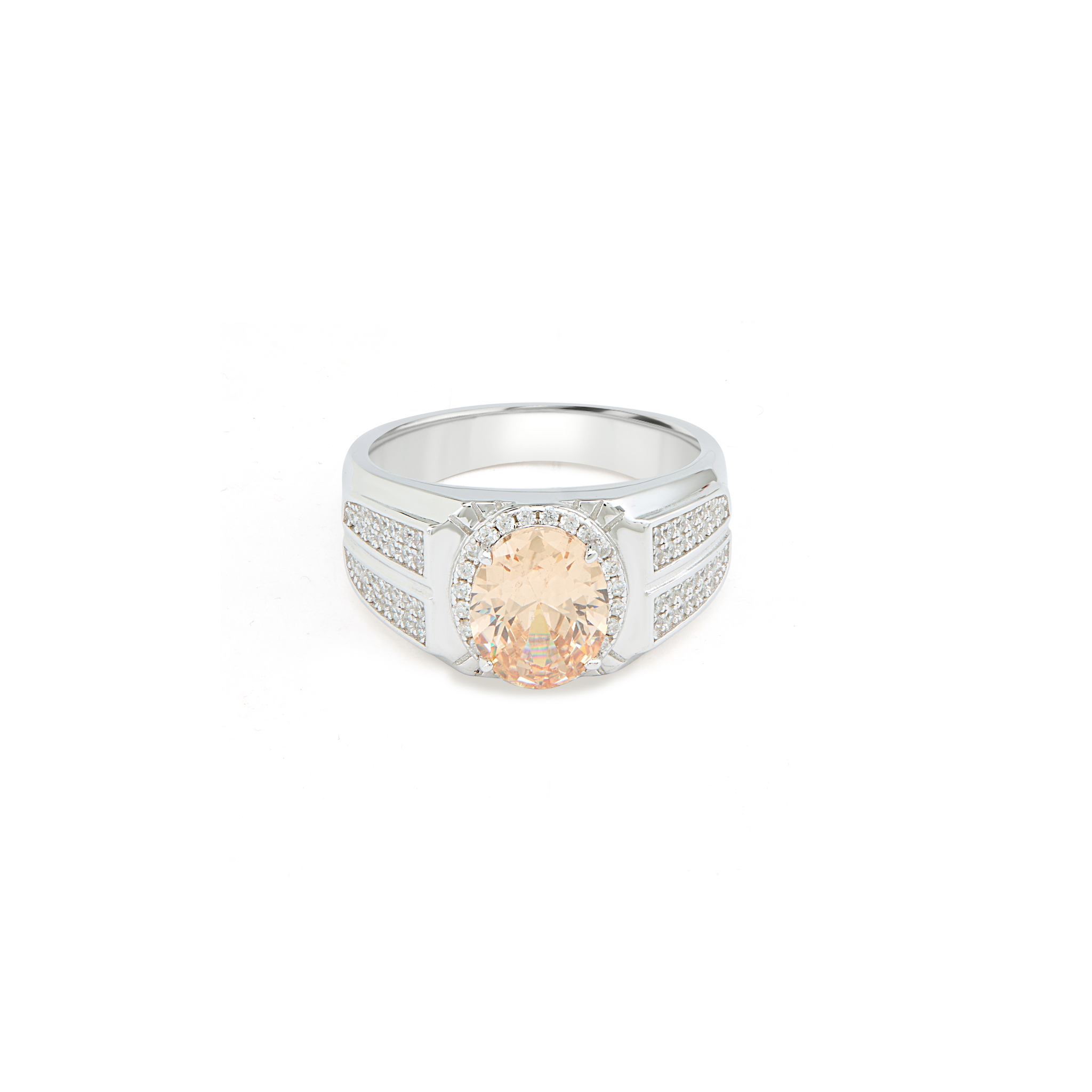 Men's Grand Solitaire Halo Ring - Silver