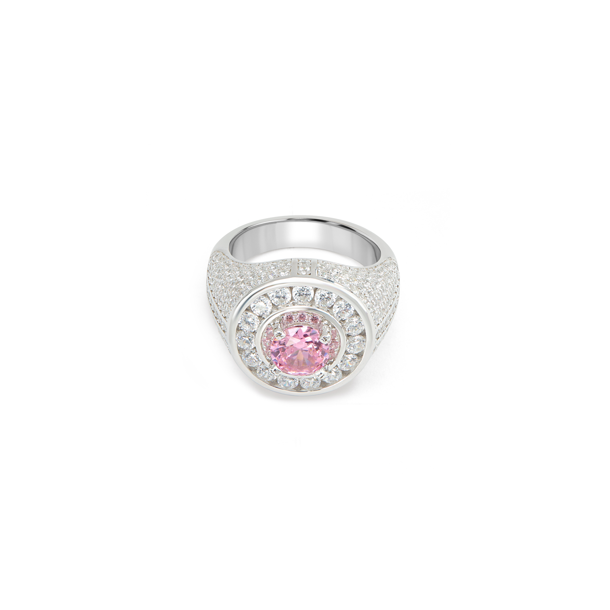 Men's Aqua Stone Halo Signet Ring - Silver