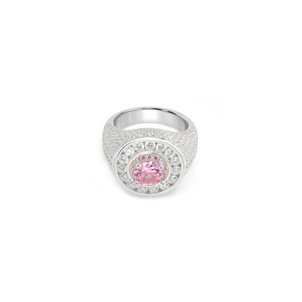 Men's Aqua Stone Halo Signet Ring - Silver