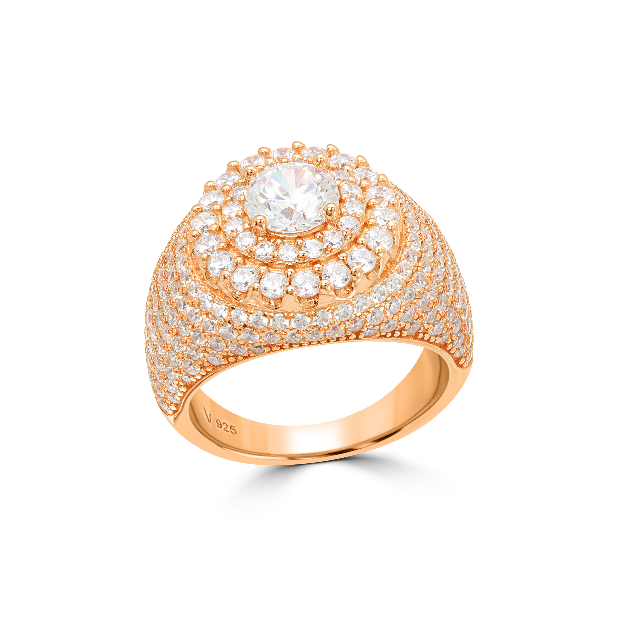 Men's Dome Halo CZ Pavé Signet Ring - Rose Gold