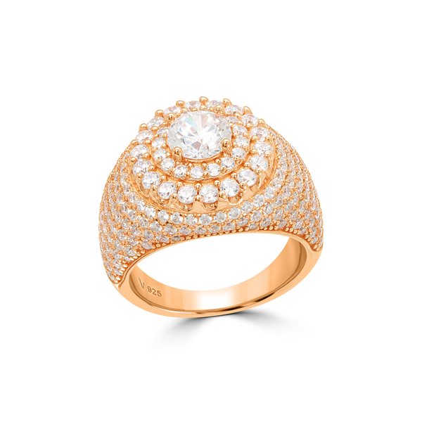 Men's Dome Halo CZ Pavé Signet Ring - Rose Gold