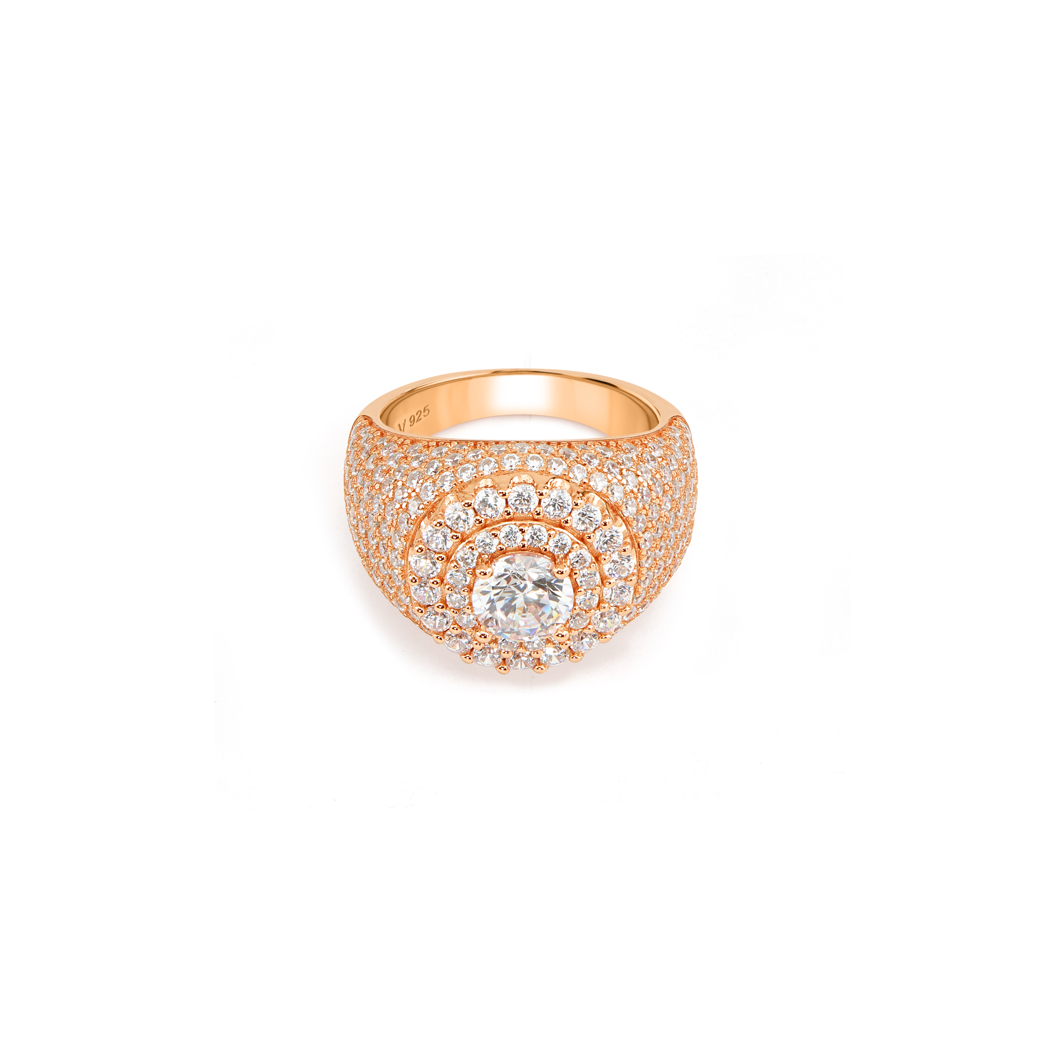 Men's Dome Halo CZ Pavé Signet Ring - Rose Gold