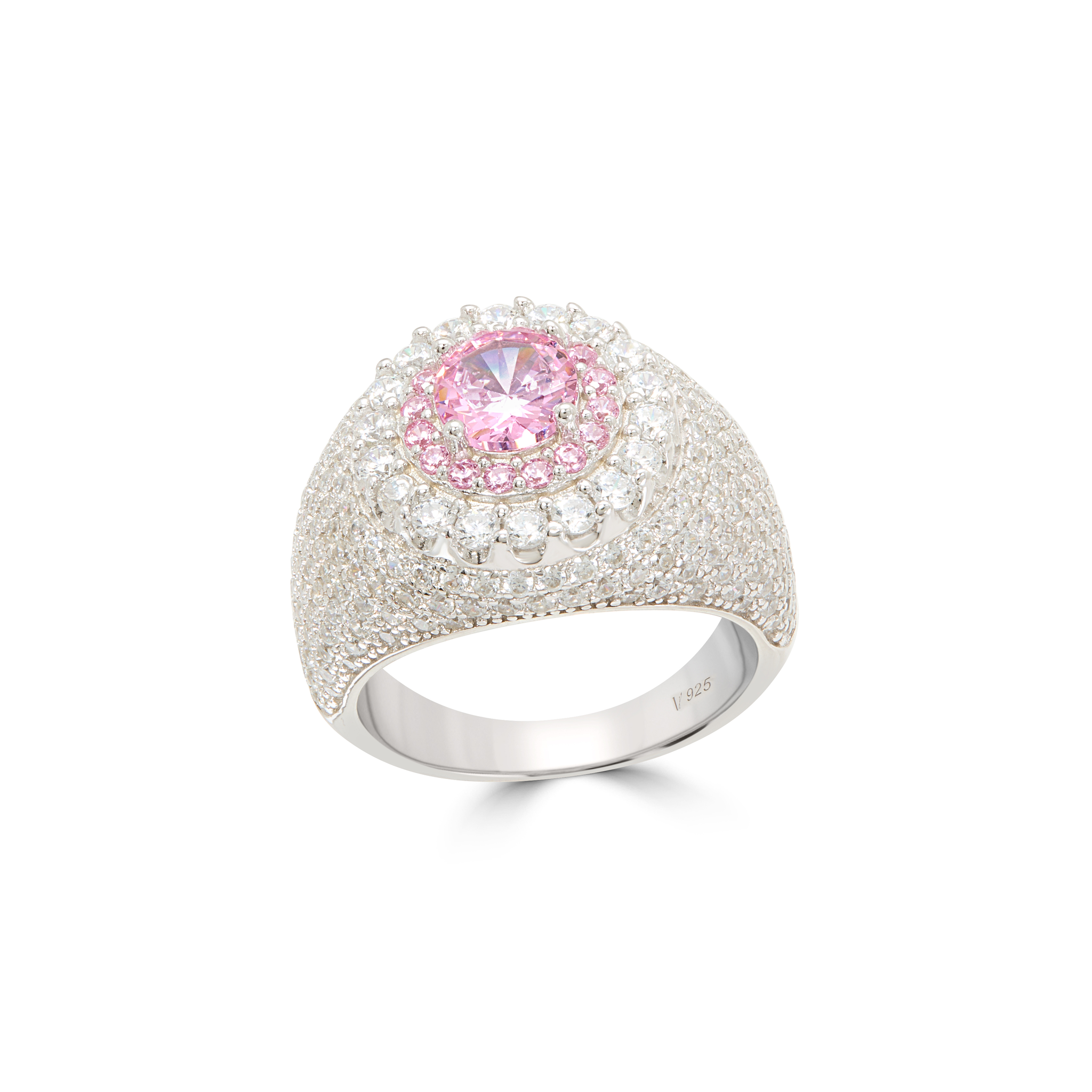 Men's Dome Halo CZ Pavé Signet Ring - Silver