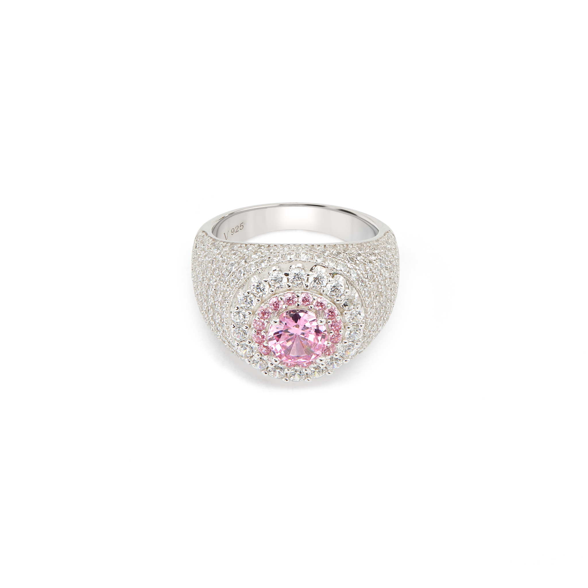 Men's Dome Halo CZ Pavé Signet Ring - Silver