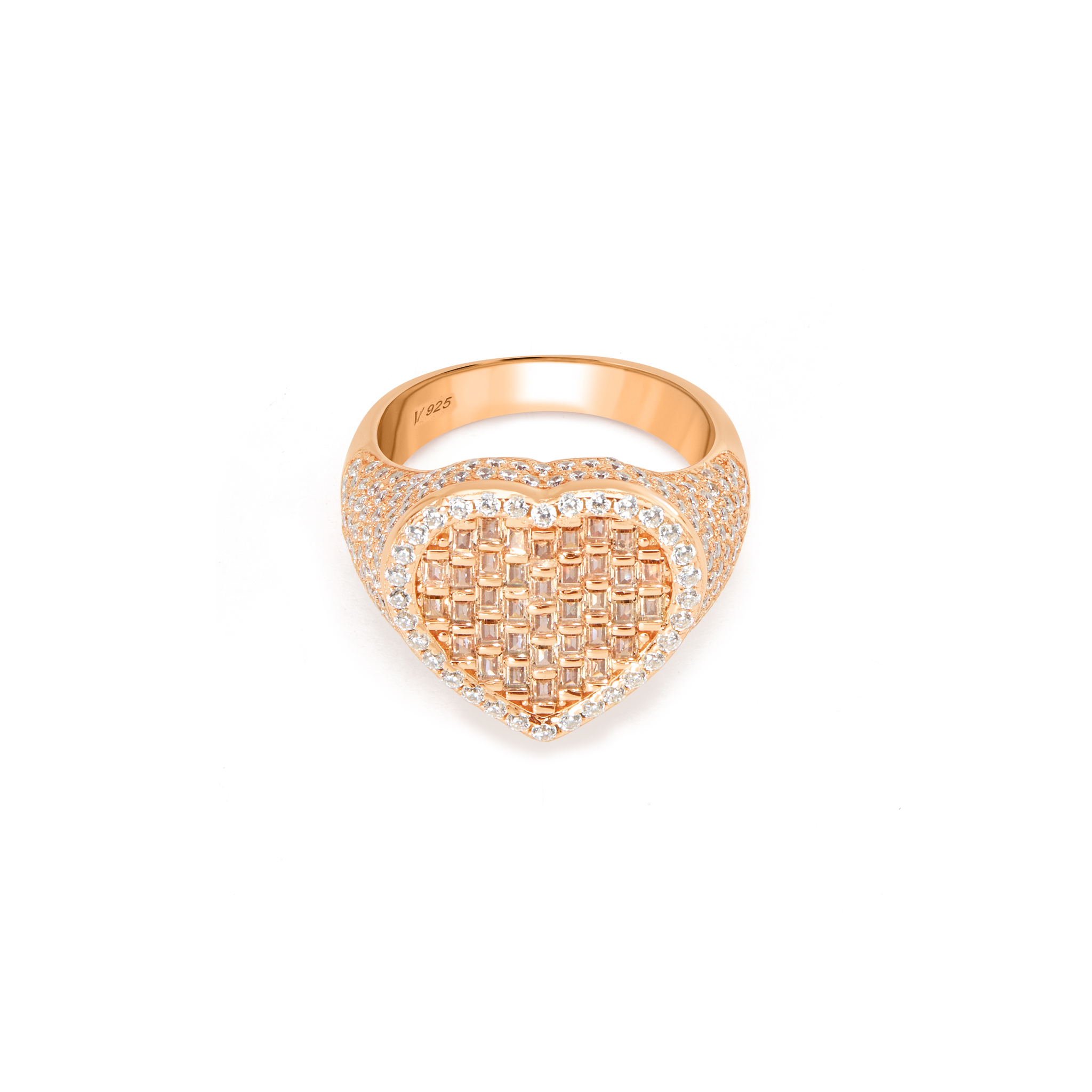 Heart-Shaped Pavé Ring - Rose Gold