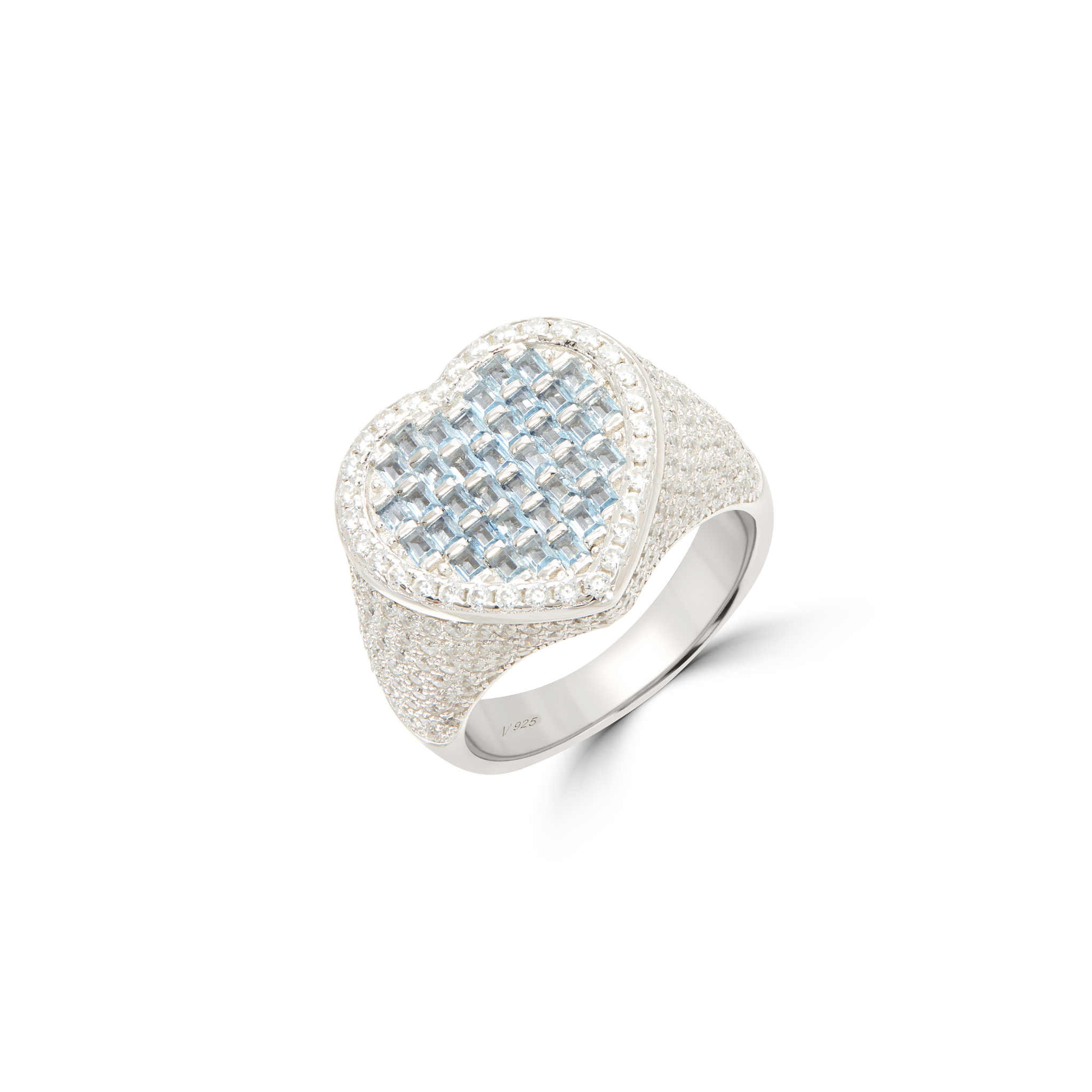 Heart-Shaped Pavé Ring - Silver