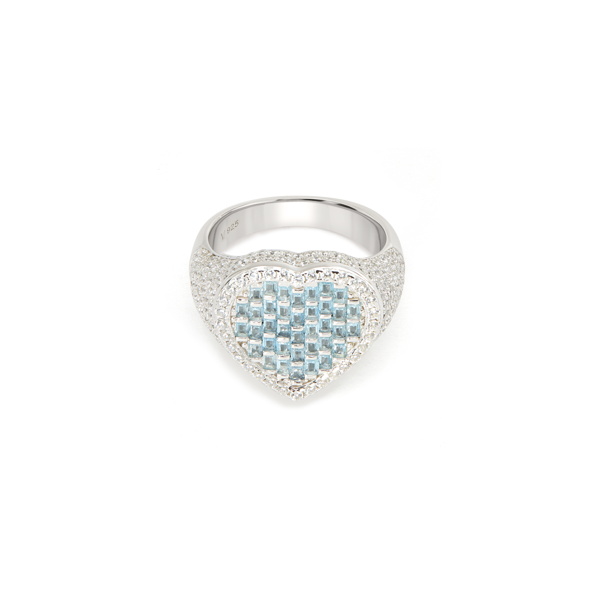 Heart-Shaped Pavé Ring - Silver