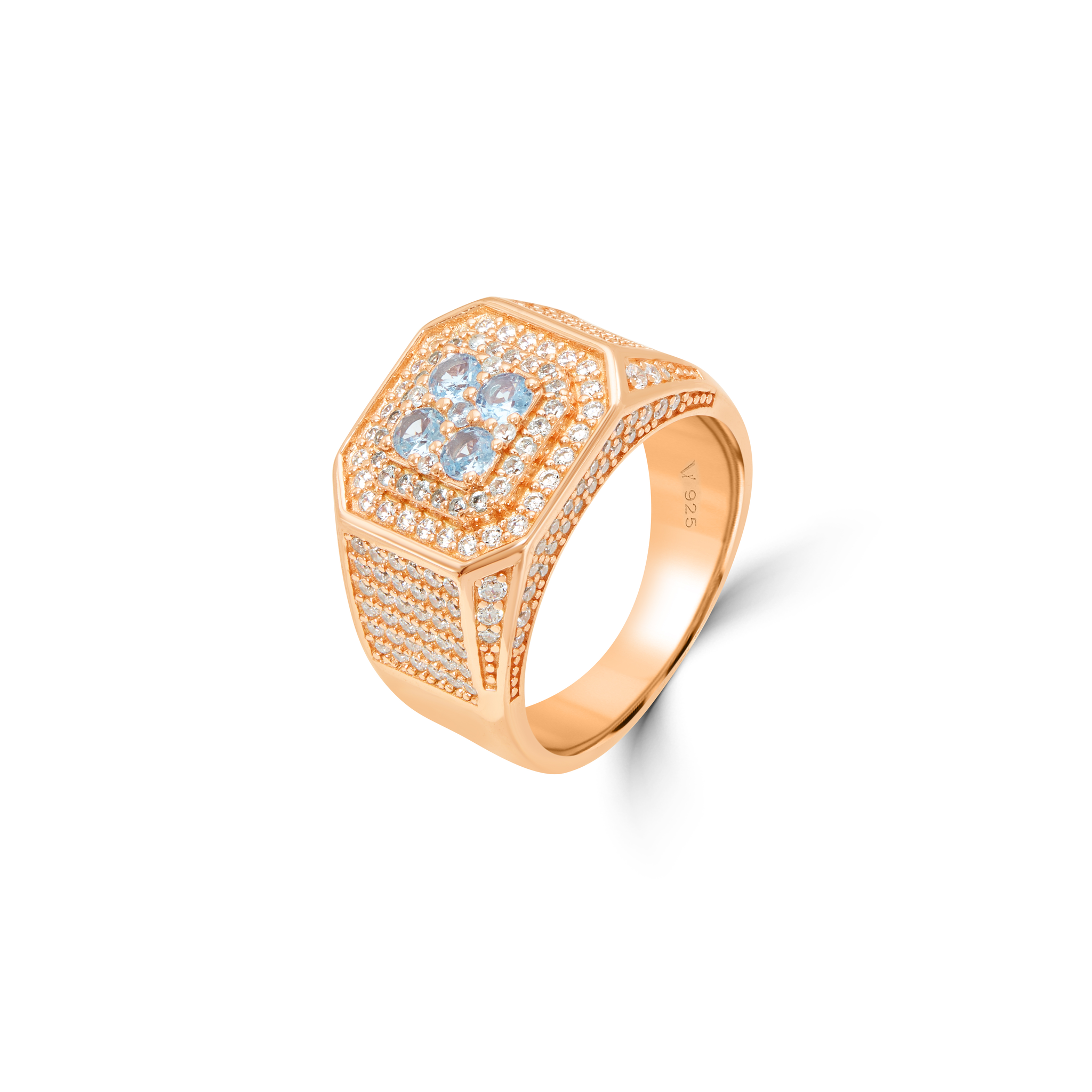 Men's Square Multi-Stone Pavé Signet Ring - Rose Gold