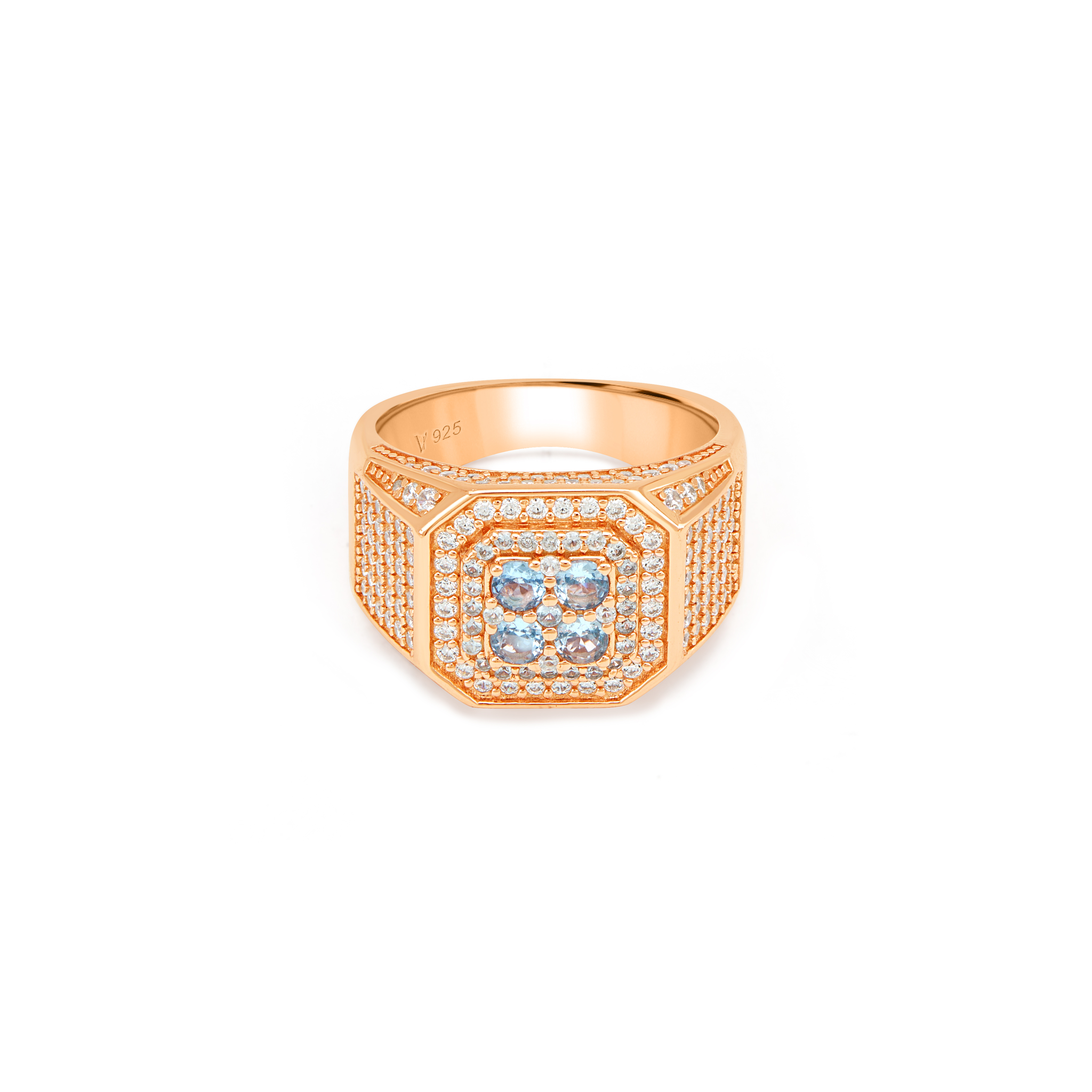 Men's Square Multi-Stone Pavé Signet Ring - Rose Gold