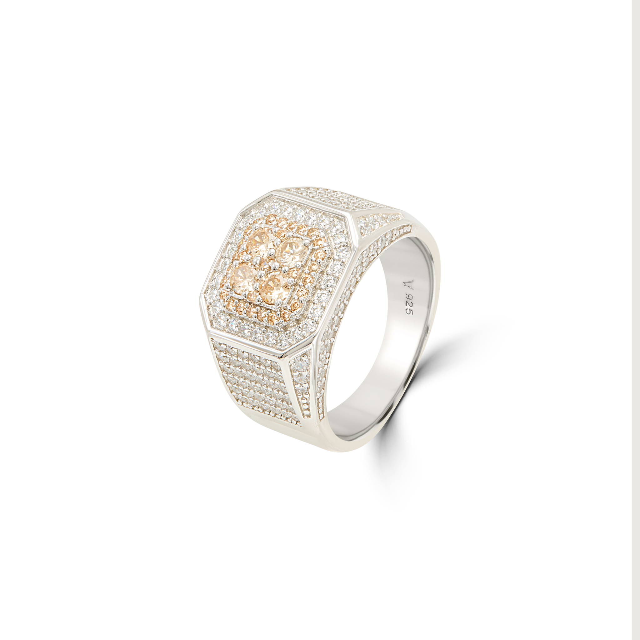 Men's Square Multi-Stone Pavé Signet Ring - Silver