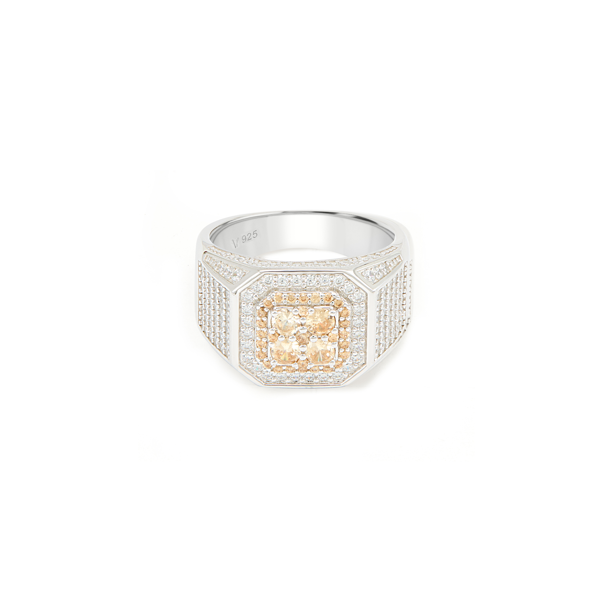 Men's Square Multi-Stone Pavé Signet Ring - Silver