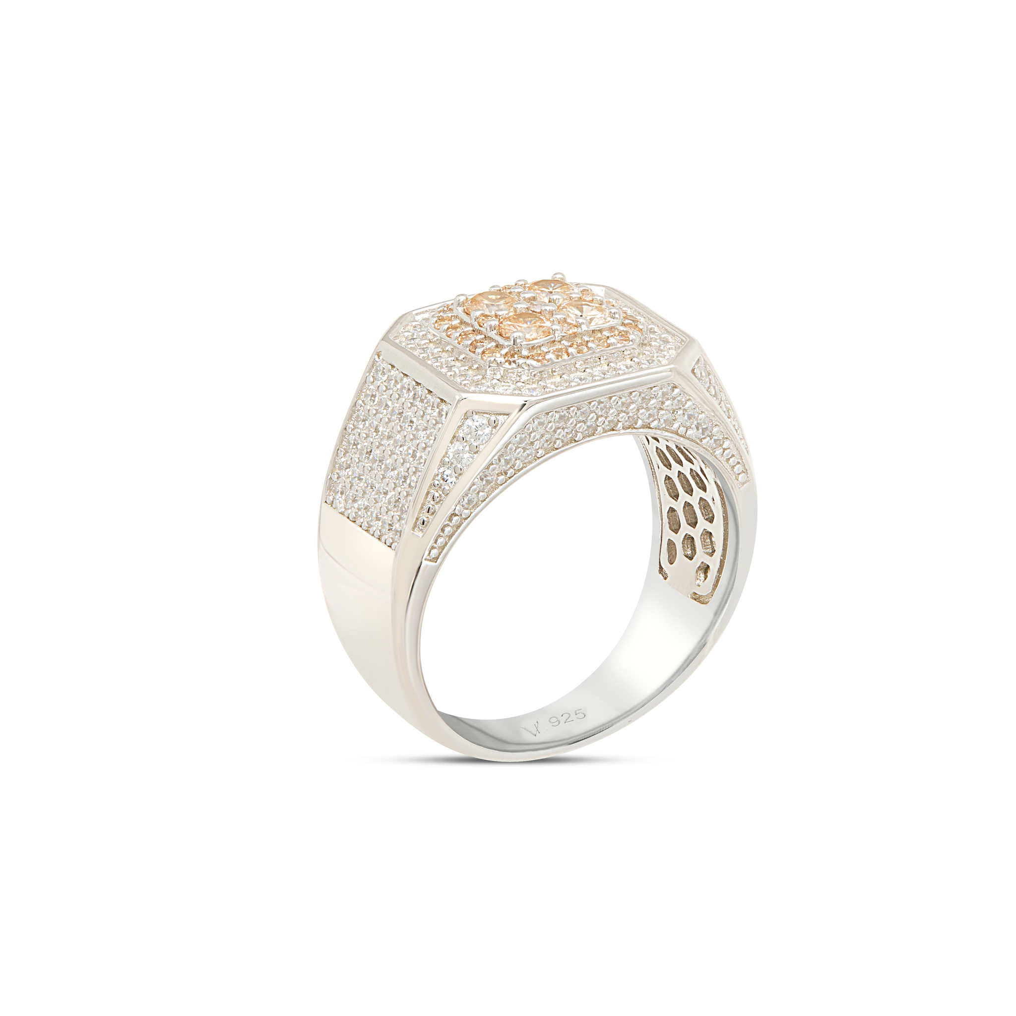 Men's Square Multi-Stone Pavé Signet Ring - Silver