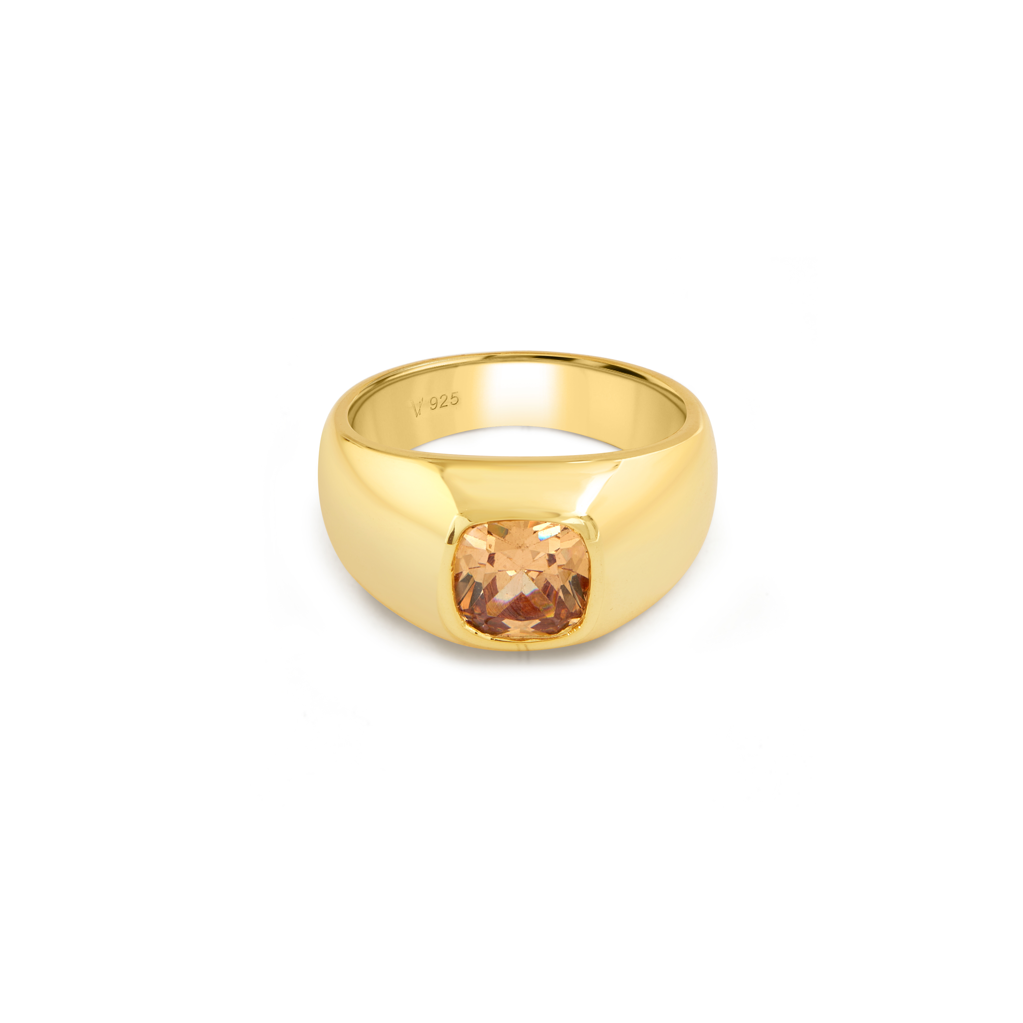 Men's Classic Solitaire CZ Signet Ring - Gold