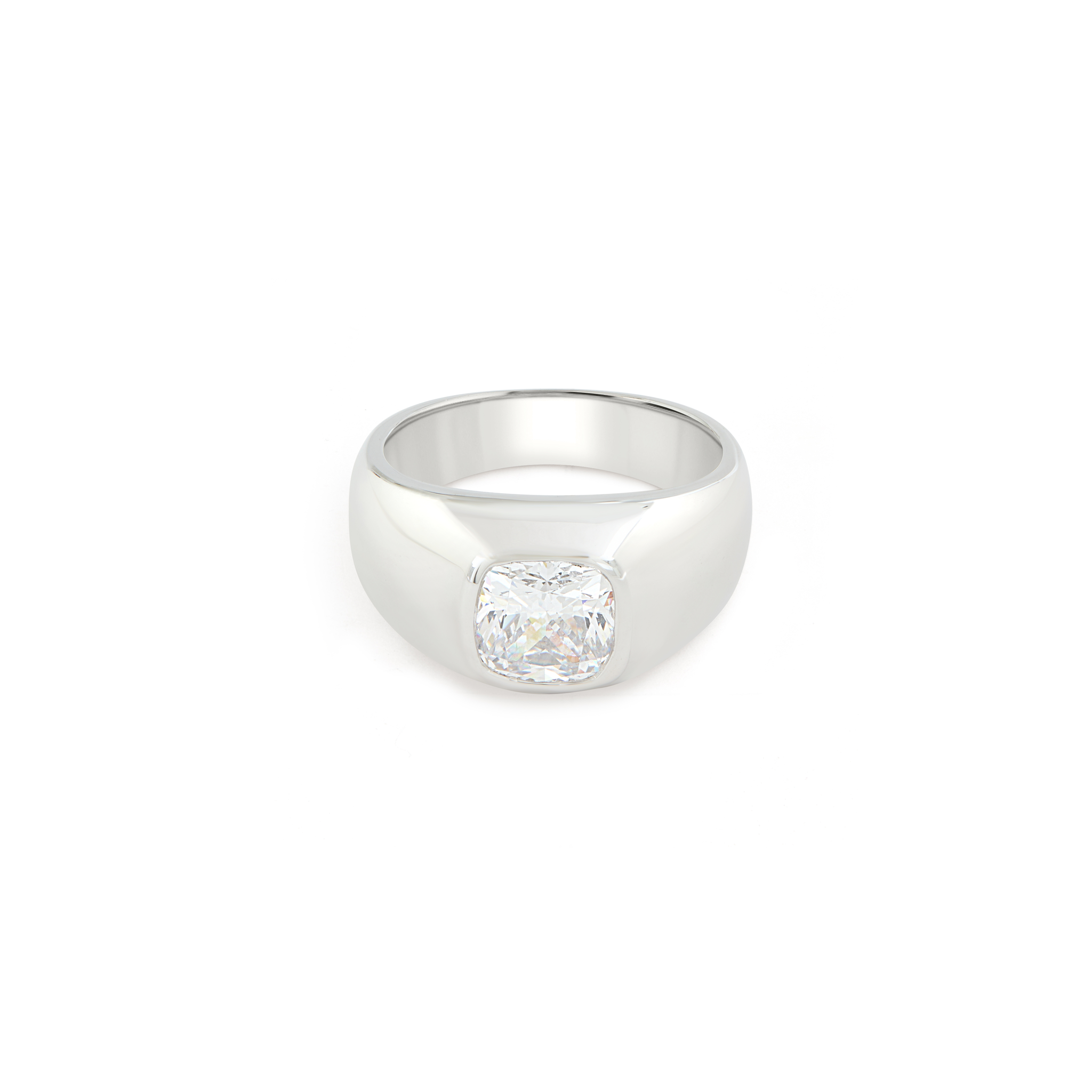 Men's Classic Solitaire CZ Signet Ring - Silver