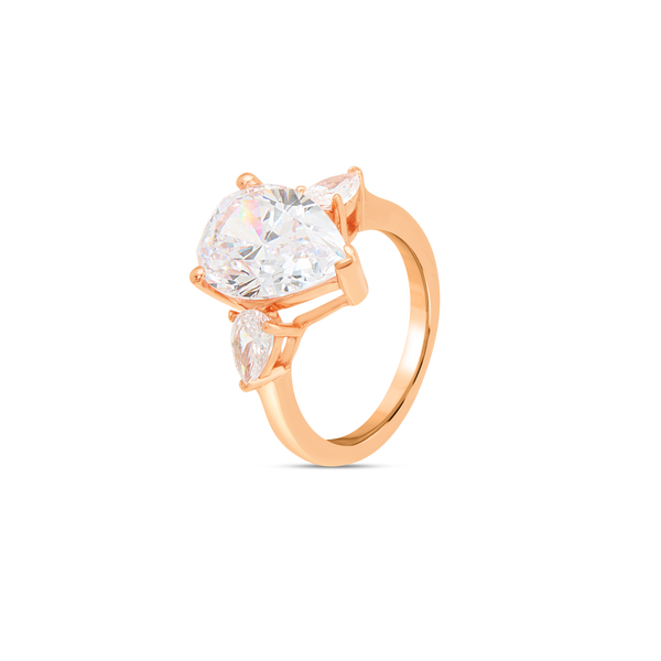 Blue Aqua Pear-Cut CZ Three-Stone Ring - Rose Gold