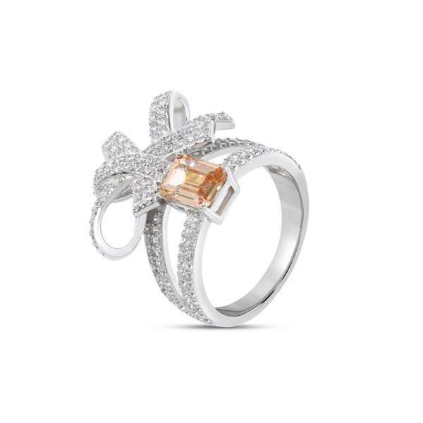 Ribbon Bow Statement Ring - - Silver