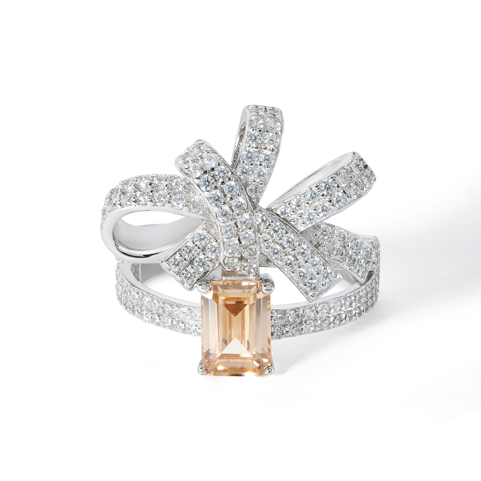 Ribbon Bow Statement Ring - - Silver