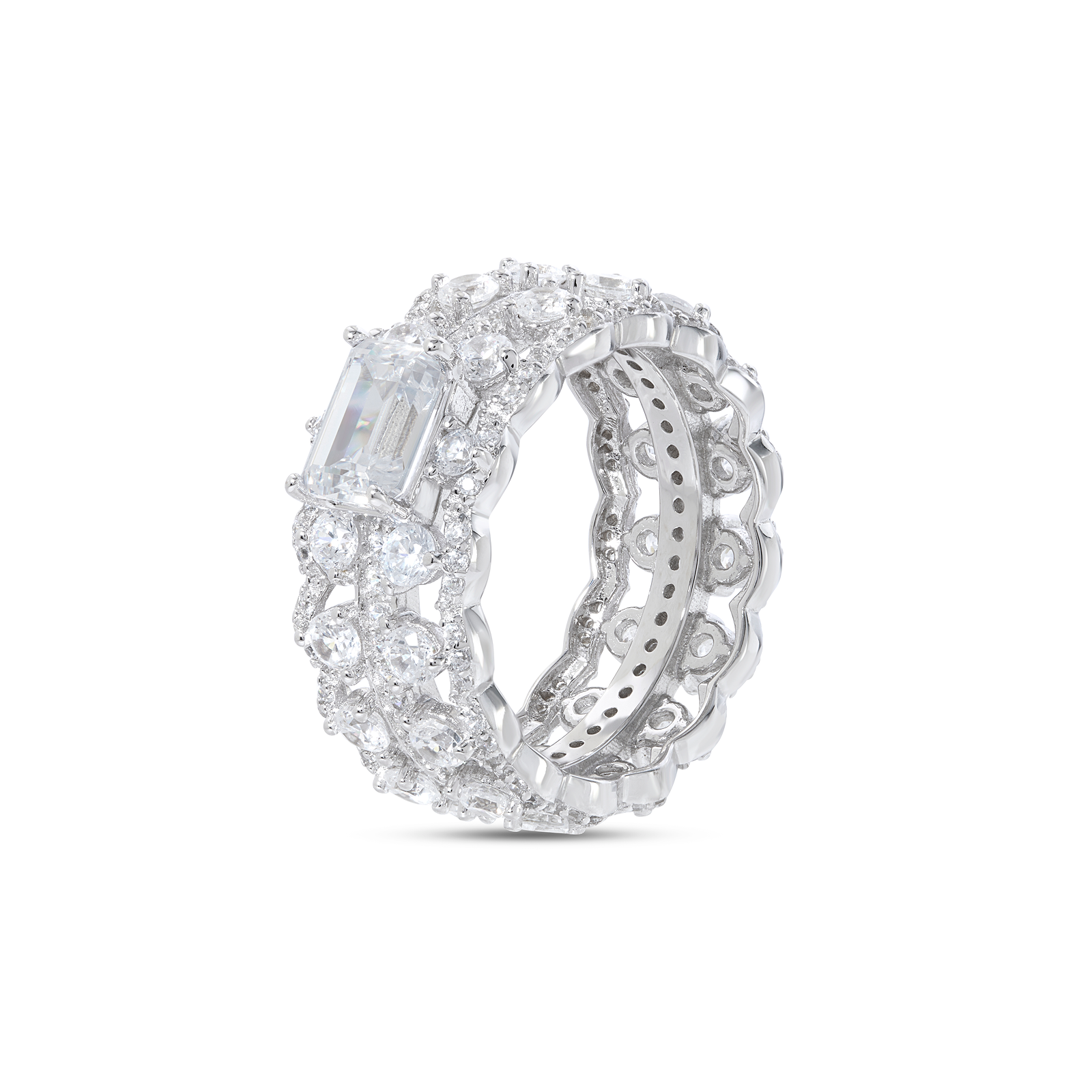 Ornate Eternity Band Ring - Silver