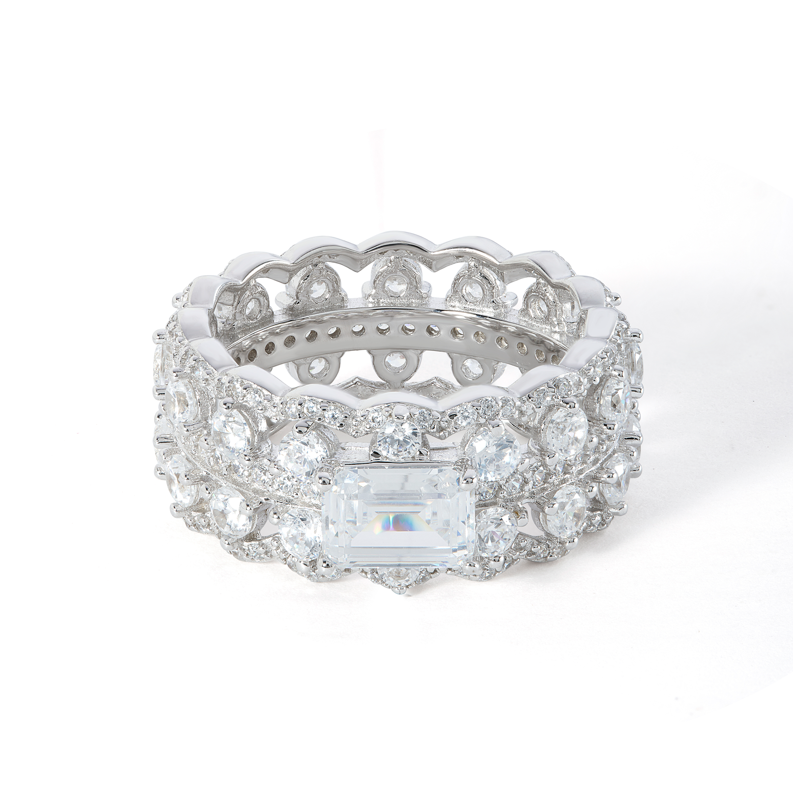 Ornate Eternity Band Ring - Silver