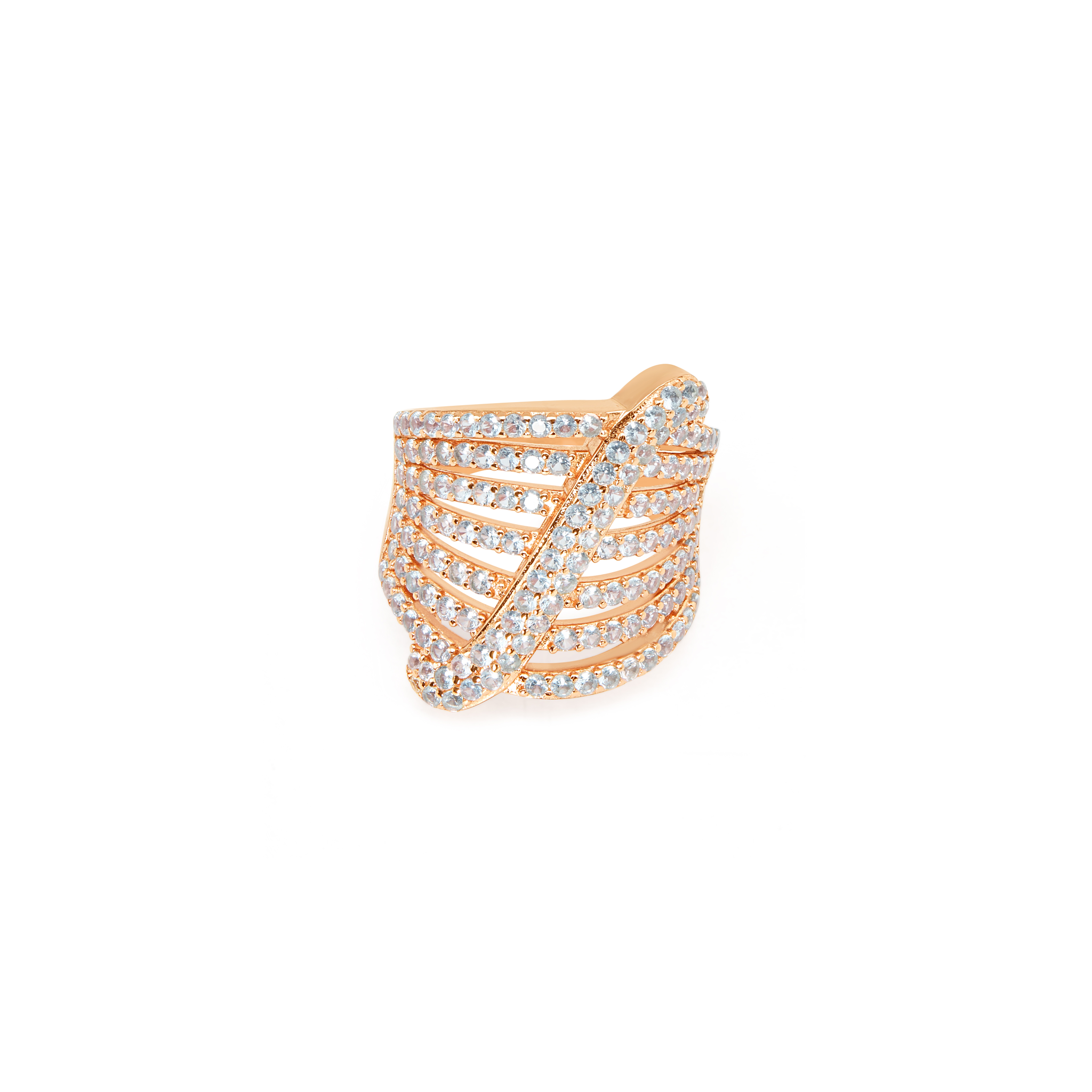 Women's Feather Fan Pavé Cocktail Ring - Rose Gold