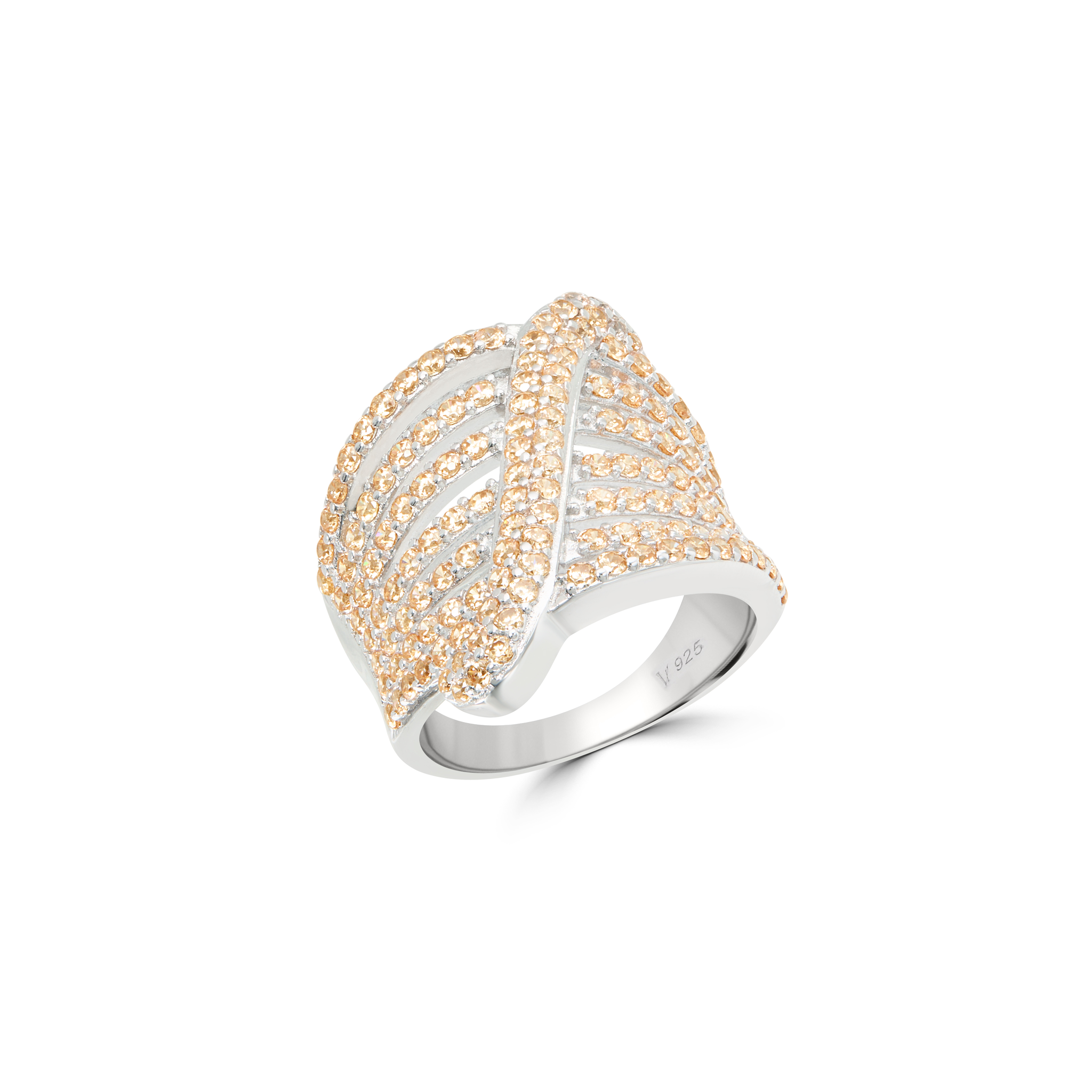 Women's Feather Fan Pavé Cocktail Ring - Silver