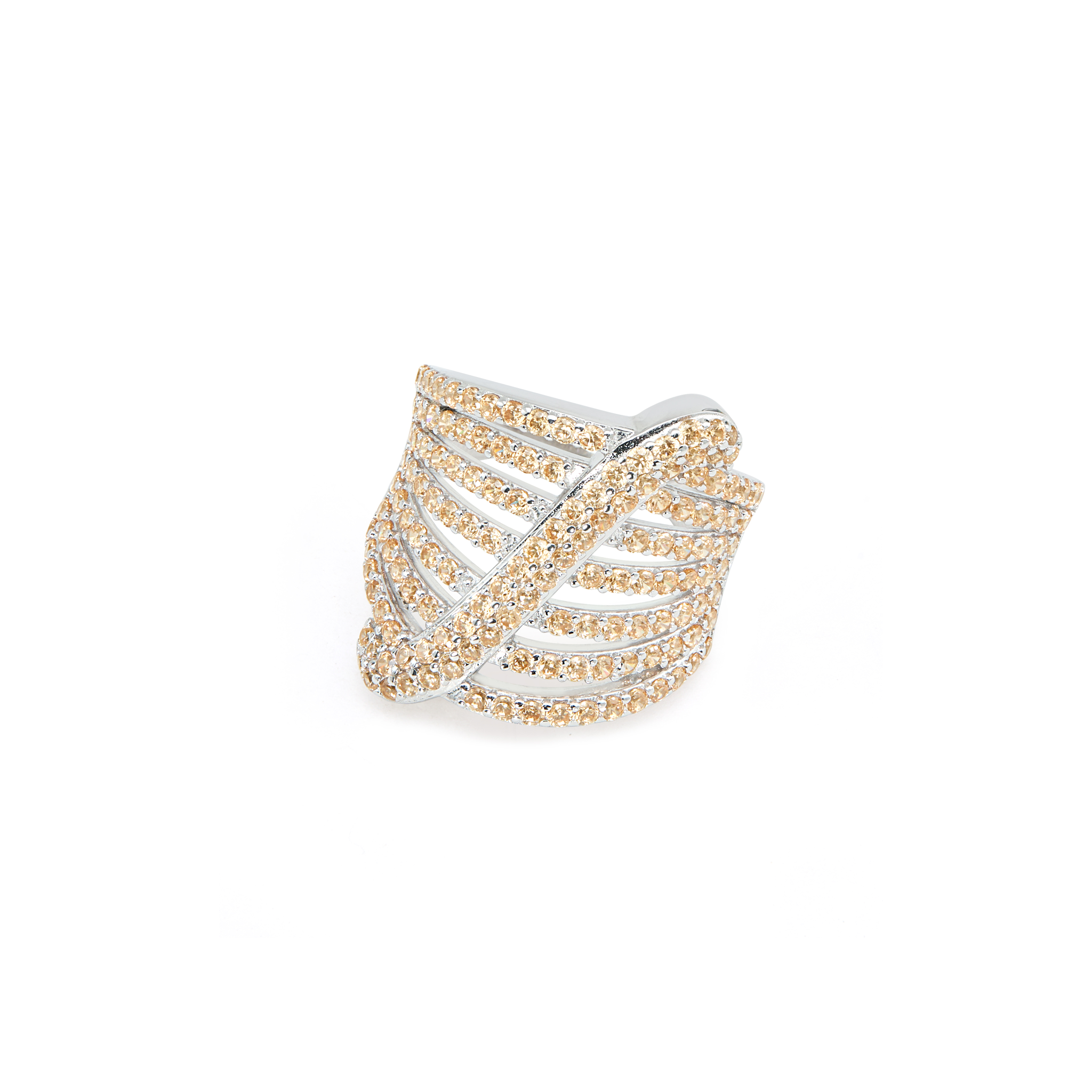 Women's Feather Fan Pavé Cocktail Ring - Silver