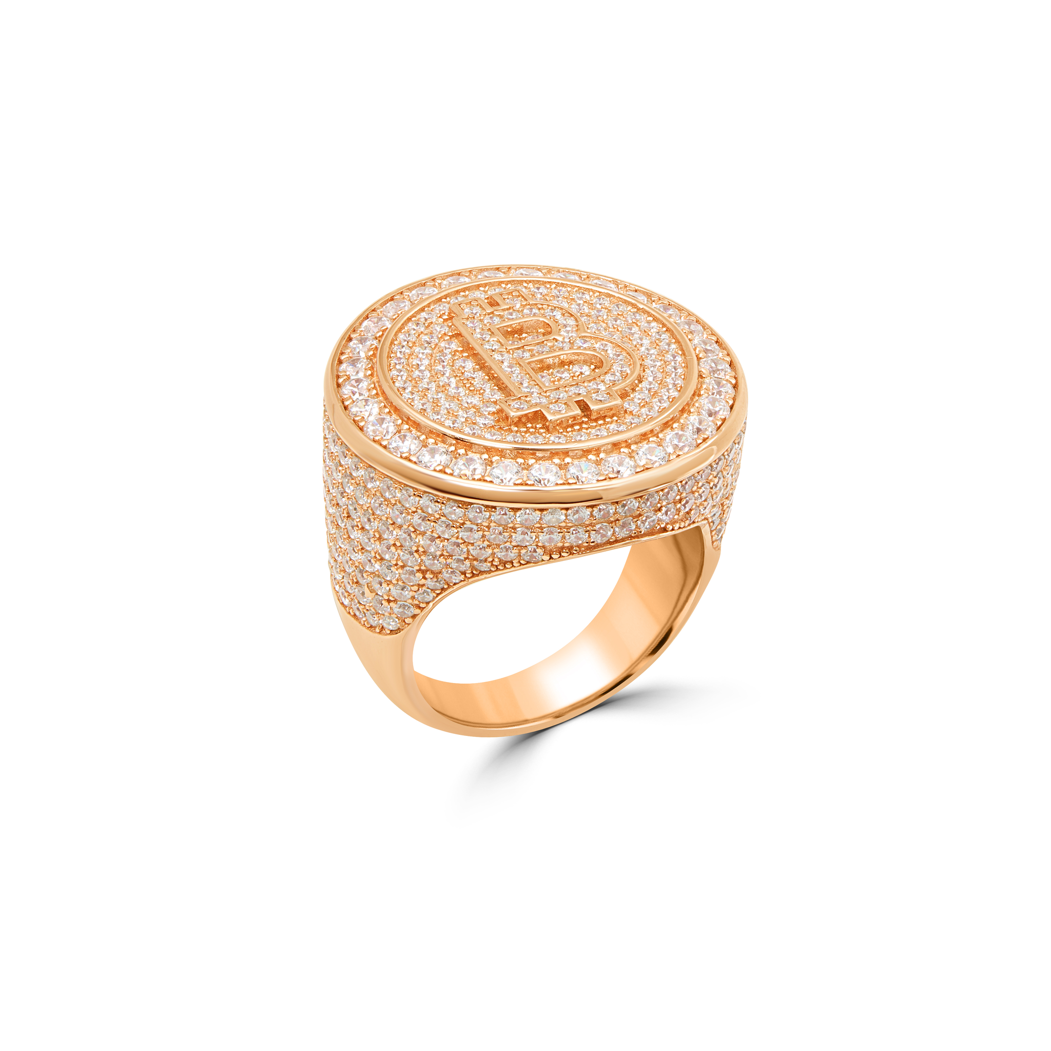 Men's Bitcoin Pavé Signet Ring - Rose Gold