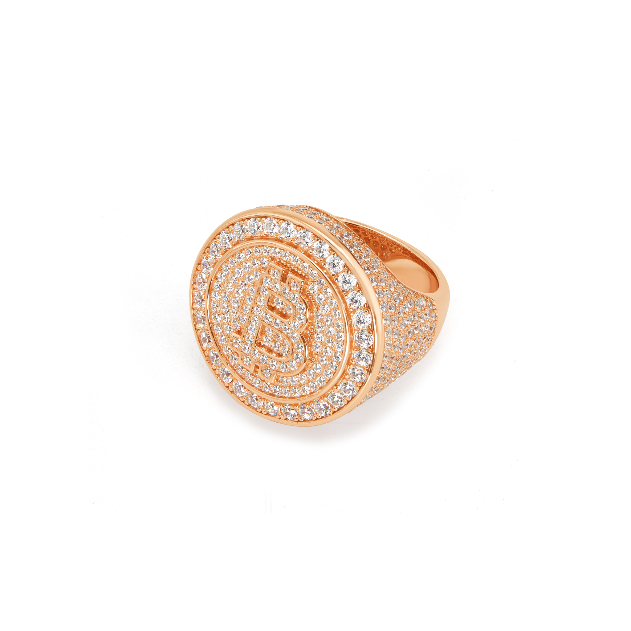 Men's Bitcoin Pavé Signet Ring - Rose Gold