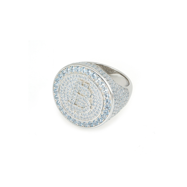 Men's Bitcoin Pavé Signet Ring - Silver