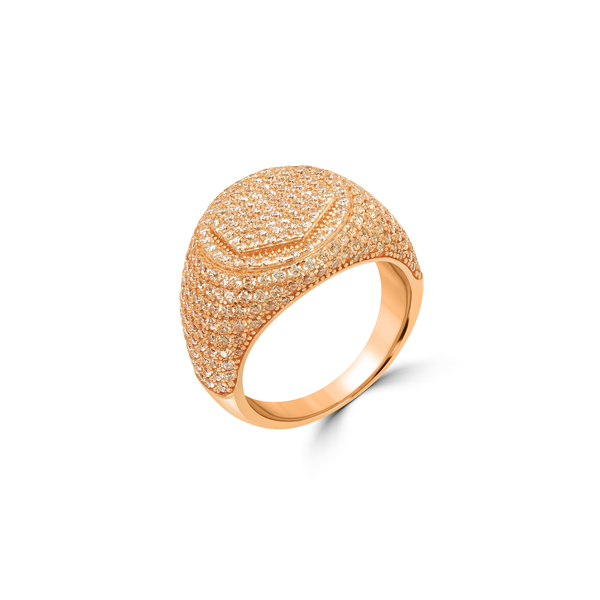 Men's Full Iced-Out Cushion Pavé Signet Ring- Rose Gold