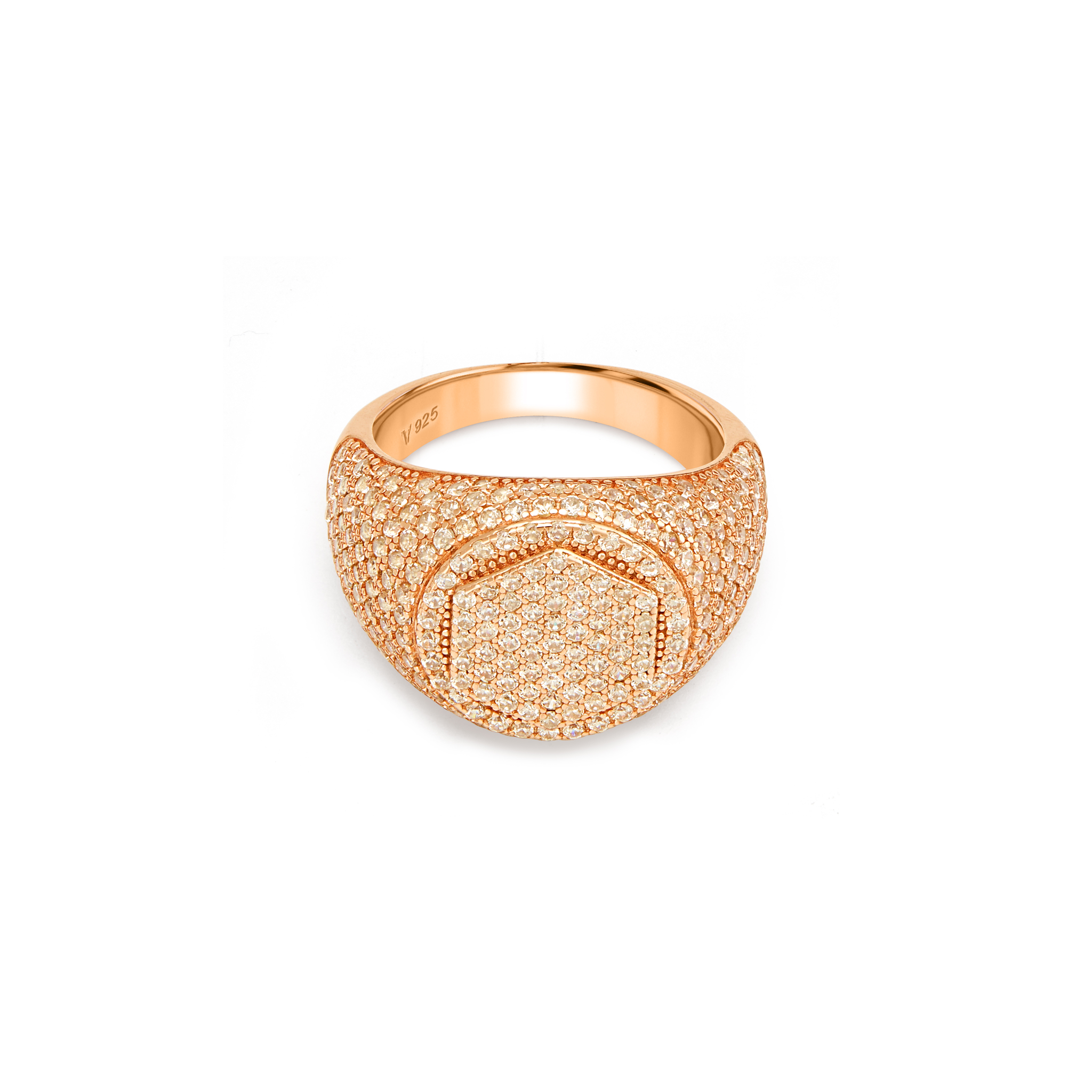 Men's Full Iced-Out Cushion Pavé Signet Ring- Rose Gold