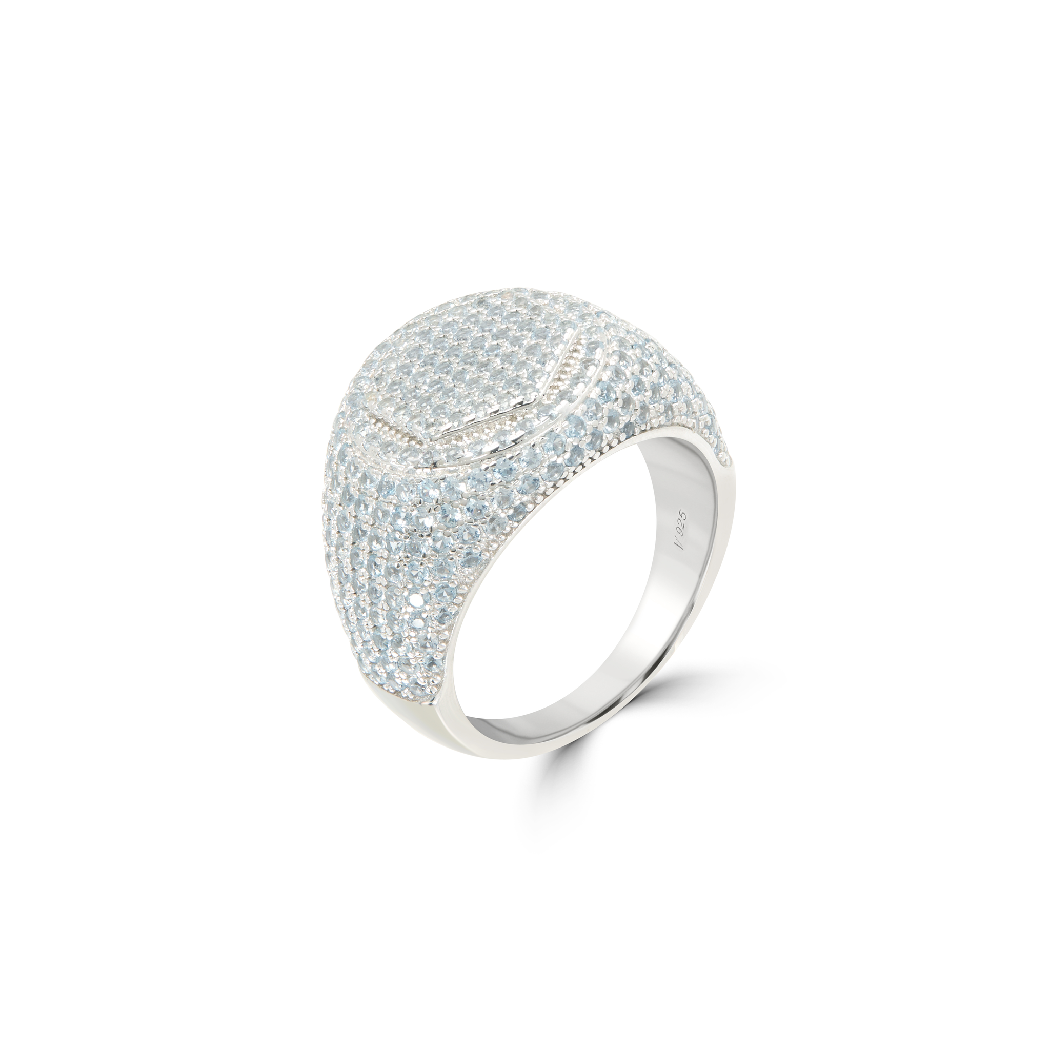 Men's Full Iced-Out Cushion Pavé Signet Ring - Silver