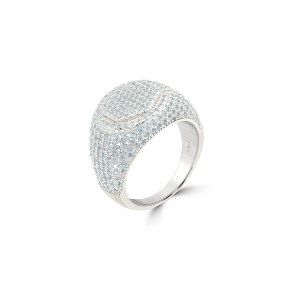 Men's Full Iced-Out Cushion Pavé Signet Ring - Silver