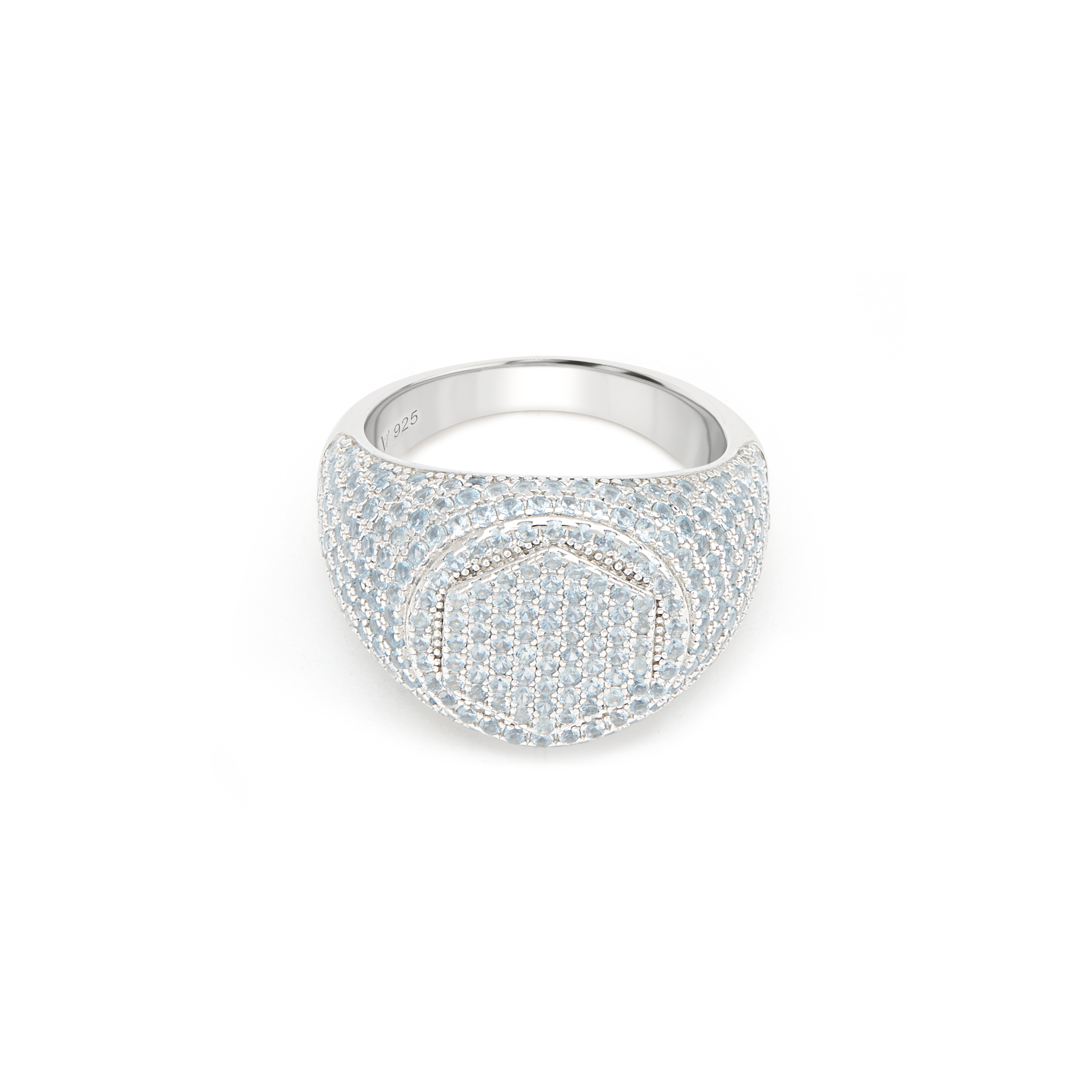 Men's Full Iced-Out Cushion Pavé Signet Ring - Silver