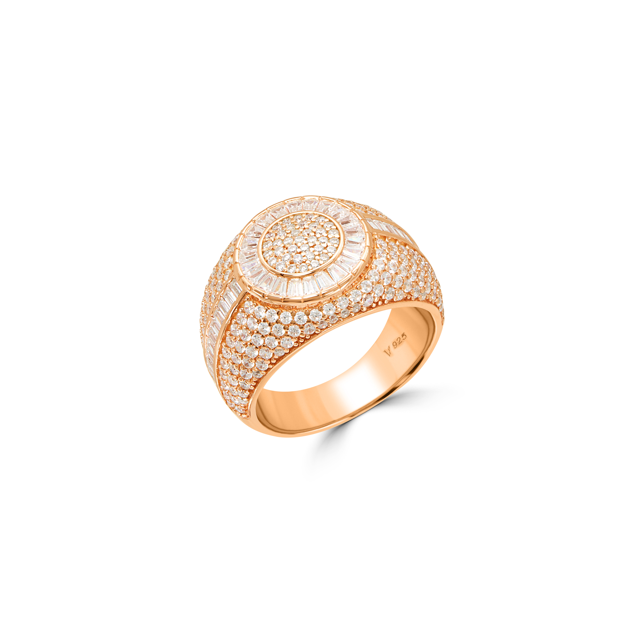Men's Round Dome Full Pavé Signet Ring - Rose Gold