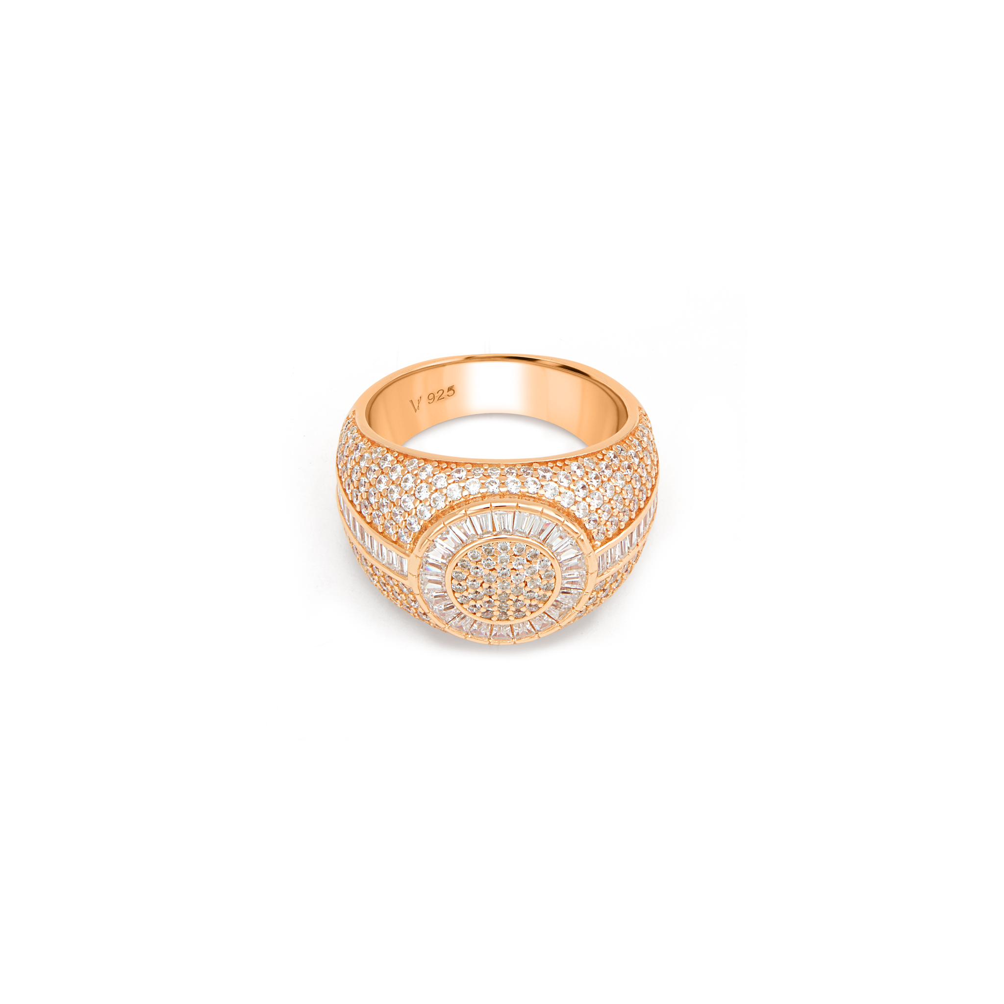 Men's Round Dome Full Pavé Signet Ring - Rose Gold