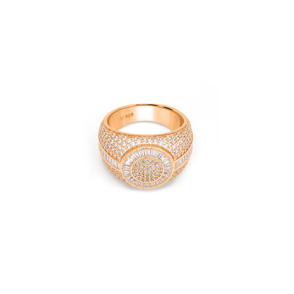 Men's Round Dome Full Pavé Signet Ring - Rose Gold