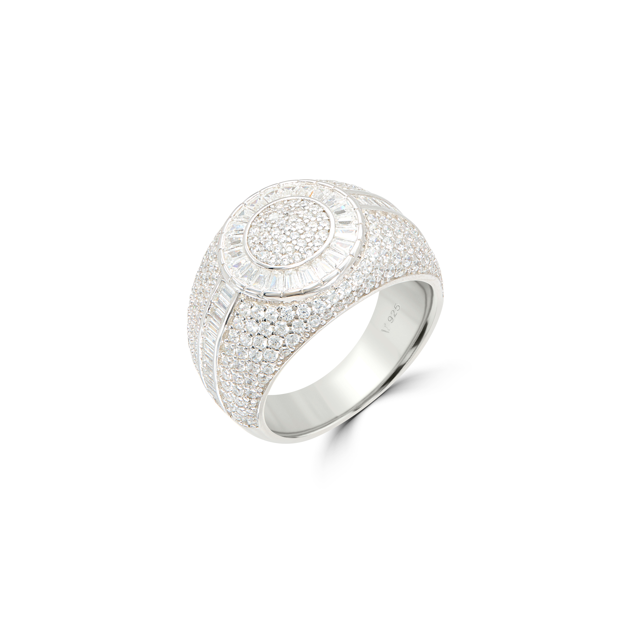 Men's Round Dome Full Pavé Signet Ring - Silver