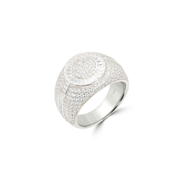 Men's Round Dome Full Pavé Signet Ring - Silver