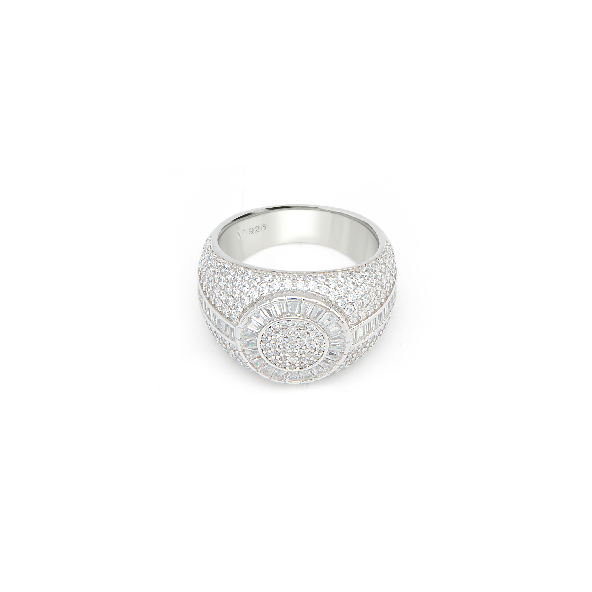 Men's Round Dome Full Pavé Signet Ring - Silver