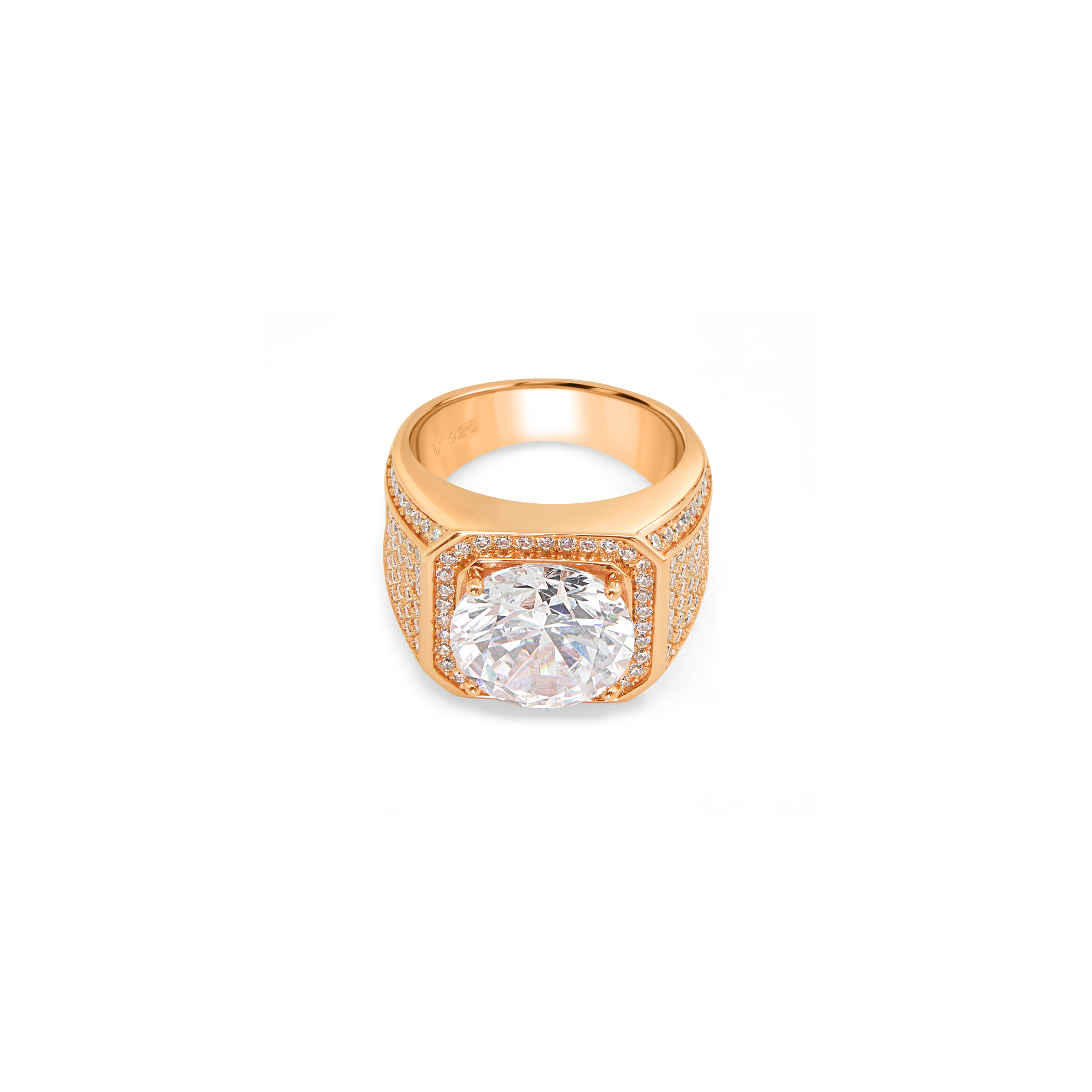 Men's Oval Solitaire Pavé Halo Statement Ring - Rose Gold