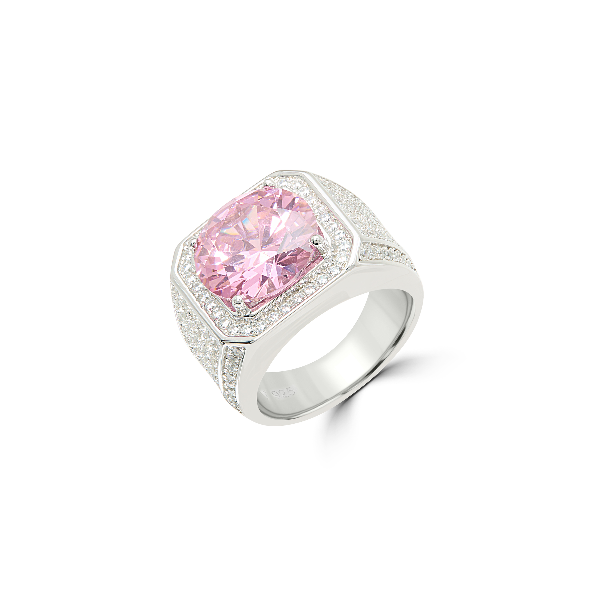 Men's Oval Solitaire Pavé Halo Statement Ring - Silver