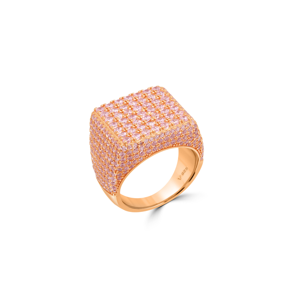 Men's Wide Square Flat-Top Full Pavé Ring - Rose Gold